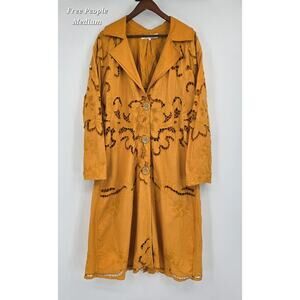 Free People Susanna Eyelet Cotton & Linen Duster Coat – Mustard Amber | Size M